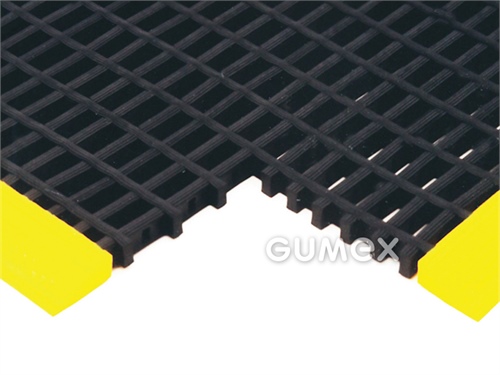 Protišmyková rohož WORKSTATION HEAVY odolná oleju, hrúbka 12mm, 600x1200mm, 22x10mm otvorov, PVC, čierna so žltým okrajom